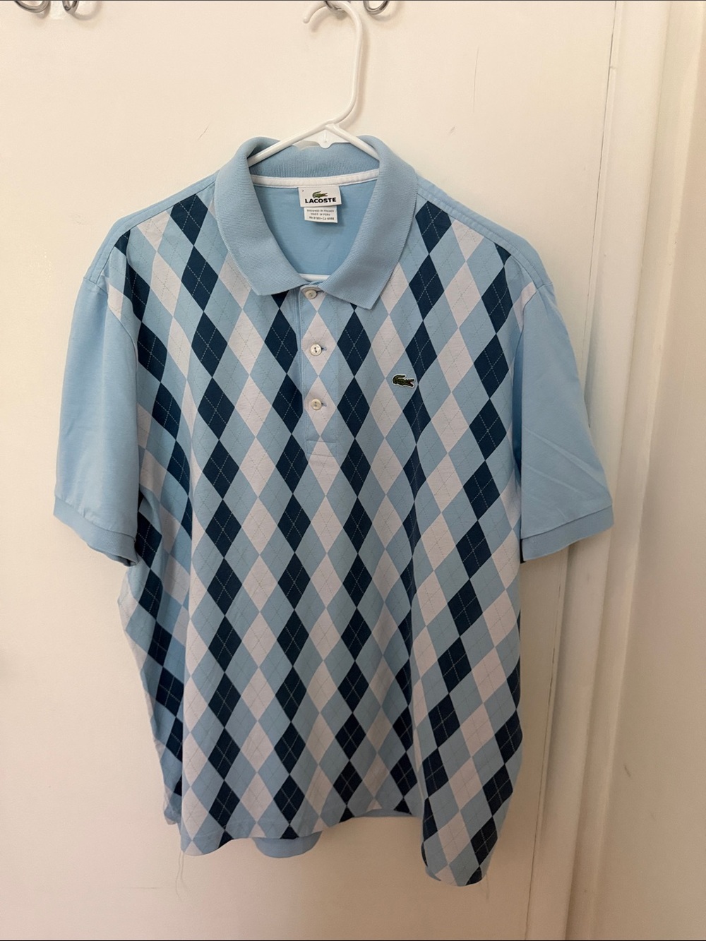 Lacoste Sky Blue & Navy Argyle Polo